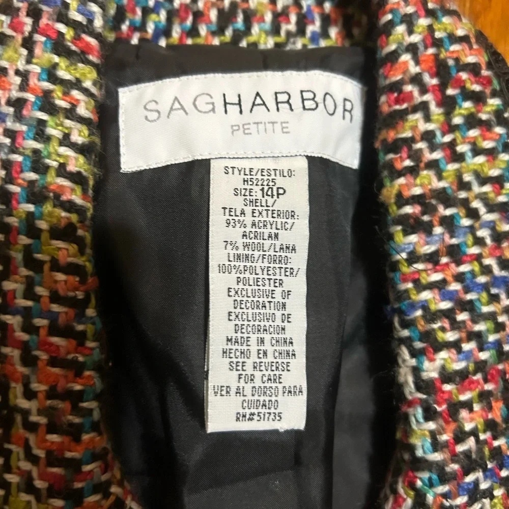Y2K Sagharbor Women’s Wool Blazer Button Up Multi Colors Suit Jacket Size 14P - Picture 5 of 11